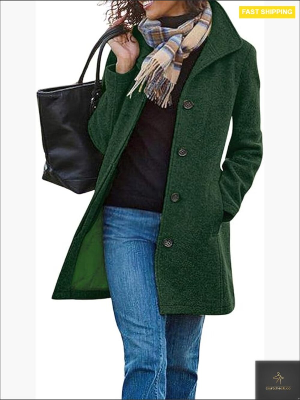 Women's Wool Blend Single Breasted Stand Collar Pea Coat Classic Relaxed Fit